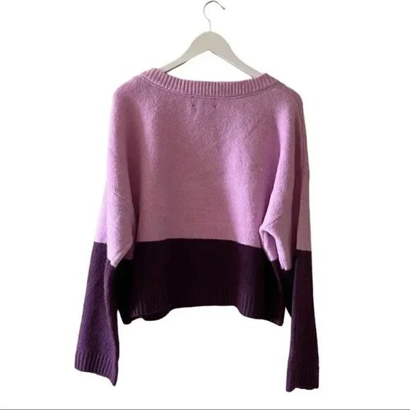 Nordstrom Knit Crop V-Neck Sweater Color Block BP Wildfang Size 1X - Picture 7 of 13